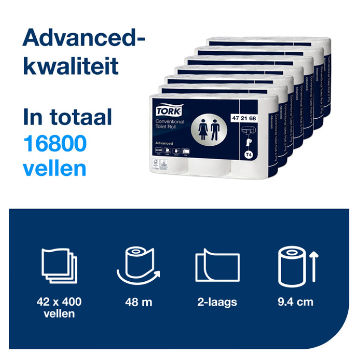 Toiletpapier Tork T4 Advanced 2-laags 400 vel wit 472168
