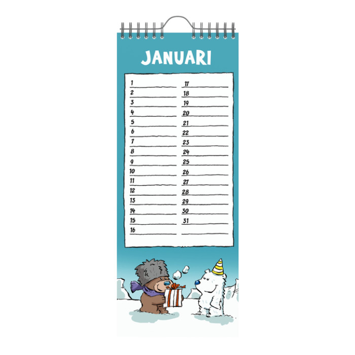 Verjaardagskalender Lannoo Ritstier 130x325 blauw