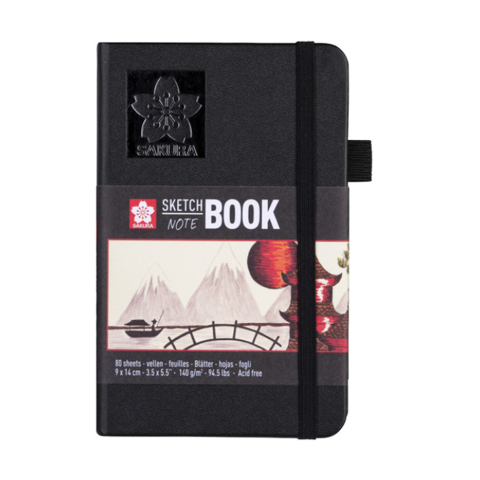 Schetsboek Sakura 80 witte vellen 140gr 90x140mm zwart