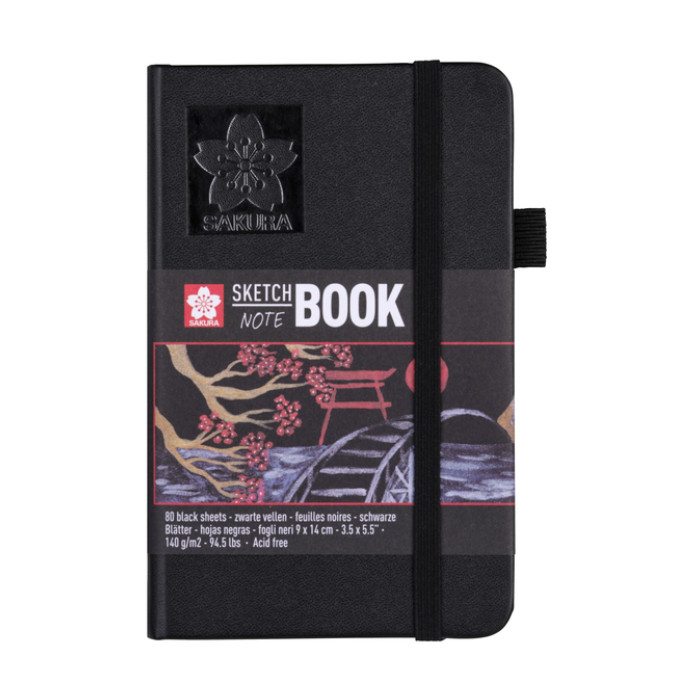 Schetsboek Sakura 80 zwarte vellen 140gr 90x140mm zwart