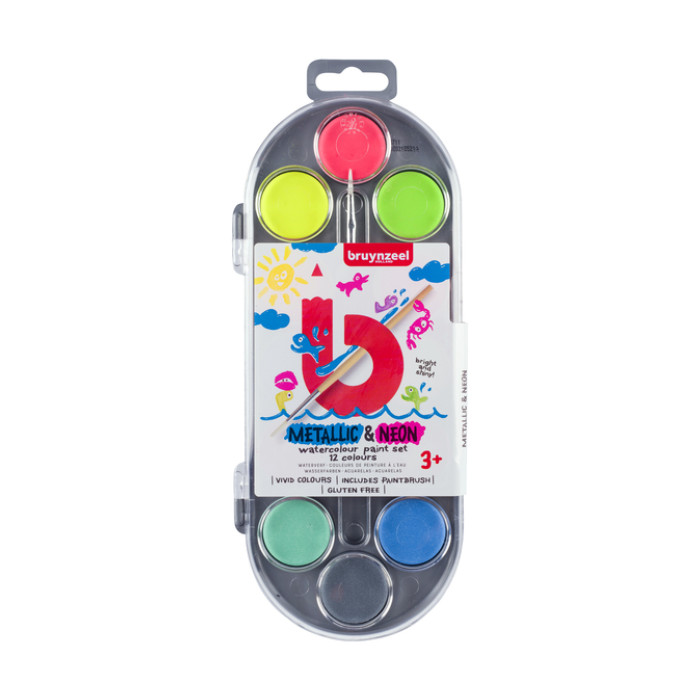 Waterverf Bruynzeel Kids set à 12 metallic- en neonkleuren