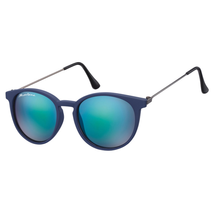 Zonnebril Montana met Revo blauw rond glas en metalen pootje mat blauw