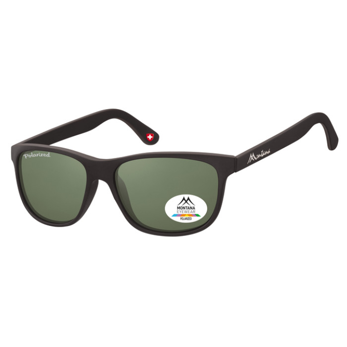 Zonnebril Montana met groen G15 gepolariseerd glas mat zwart