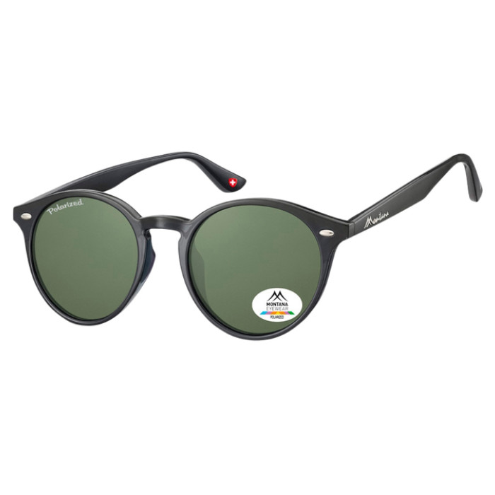 Zonnebril Montana met groen G15 gepolariseerd rond glas zwart