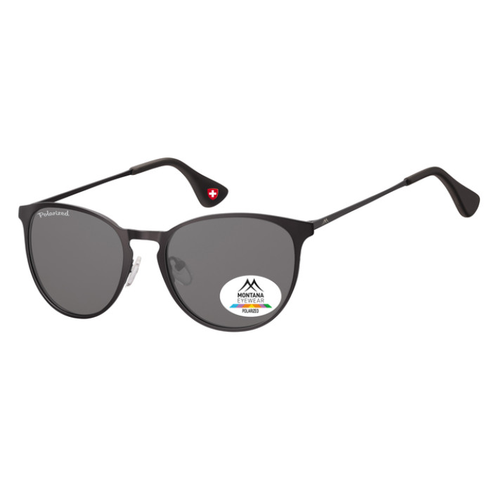 Zonnebril Montana met smoke gepolariseerd rond glas en metalen pootje zwart