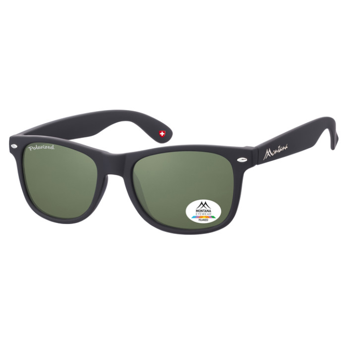 Zonnebril Montana met groen G15 gepolariseerd glas zwart