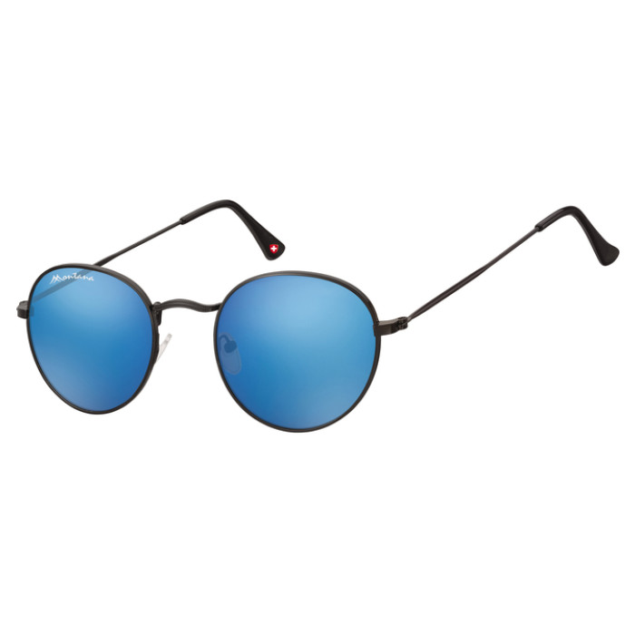Zonnebril Montana met Revo blauw rond glas metaal mat zwart