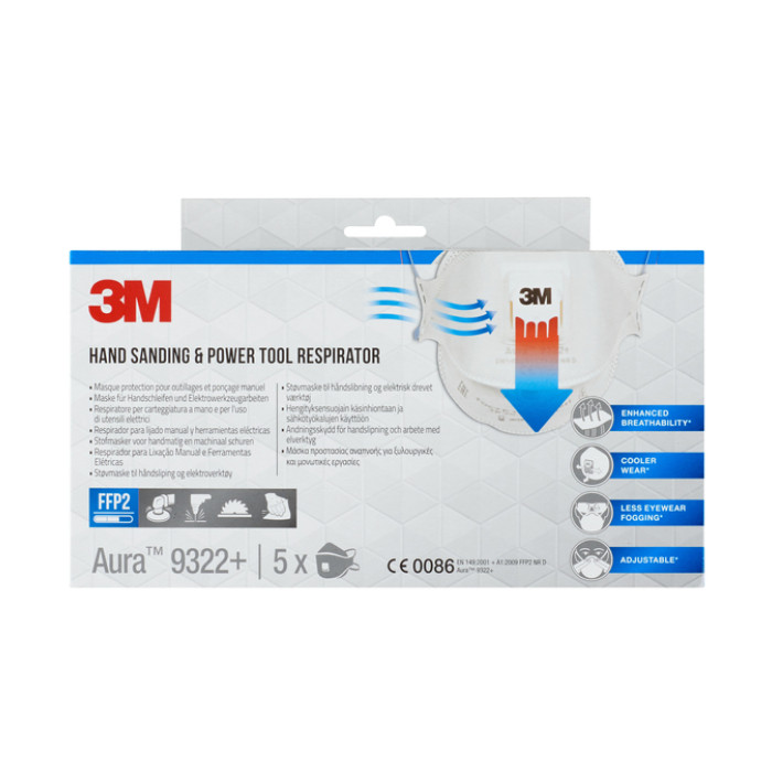Stofmasker 3M Aura voor schuren 9322+ FFP2 met ventiel 5 stuks