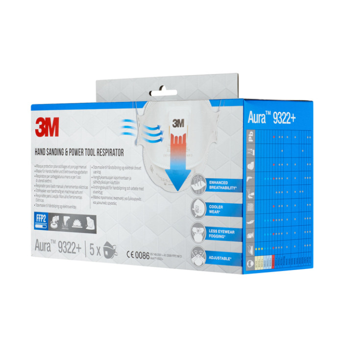 Stofmasker 3M Aura voor schuren 9322+ FFP2 met ventiel 5 stuks
