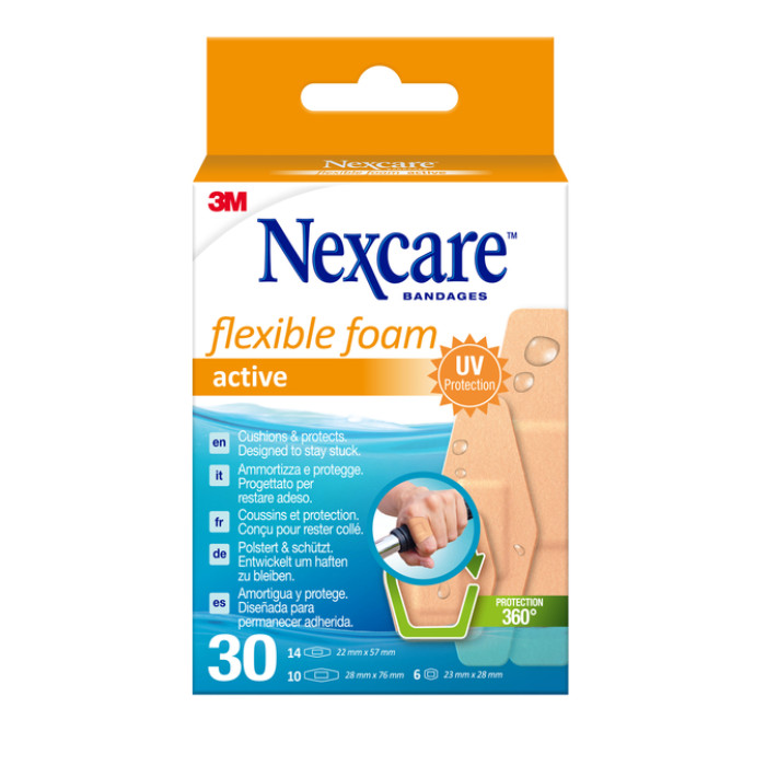 Wondpleister Nexcare active flexible foam waterbestendig 30 stuks assorti