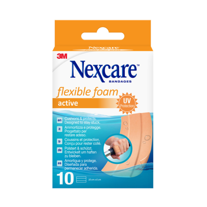 Wondpleister Nexcare active flexible foam waterbestendig 6x10cm 10 stuks