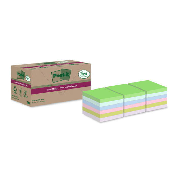 Memoblok Post-it 654 RSS12COL 76x76mm colour 14+4 gratis