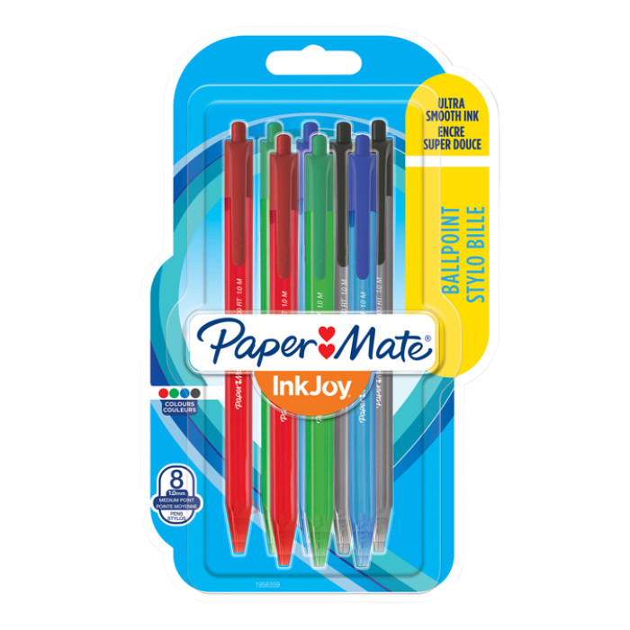 Balpen Paper Mate Inkjoy 100RT medium assorti blister à 8 stuks