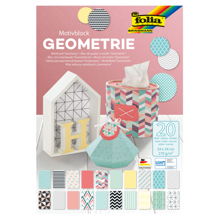 Papierblok Folia Geometrie 24x34cm 270gr 20 vel assorti