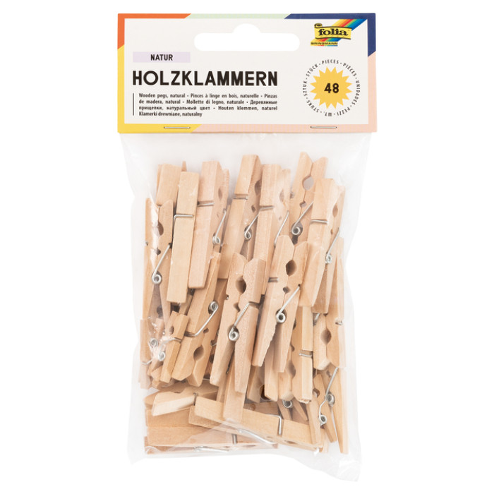Wasknijper Folia 48 stuks drie formaten hout
