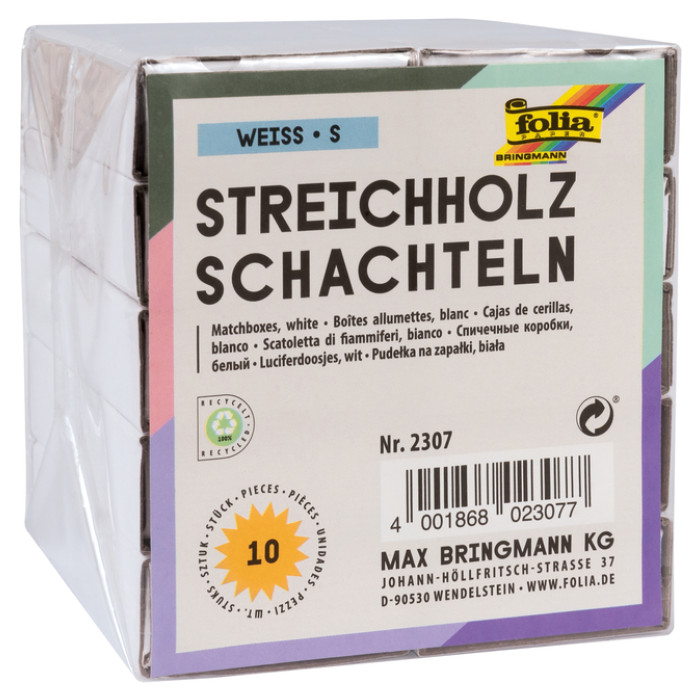 Luciferdoosjes Folia klein 53x37x11mm 10 stuks wit