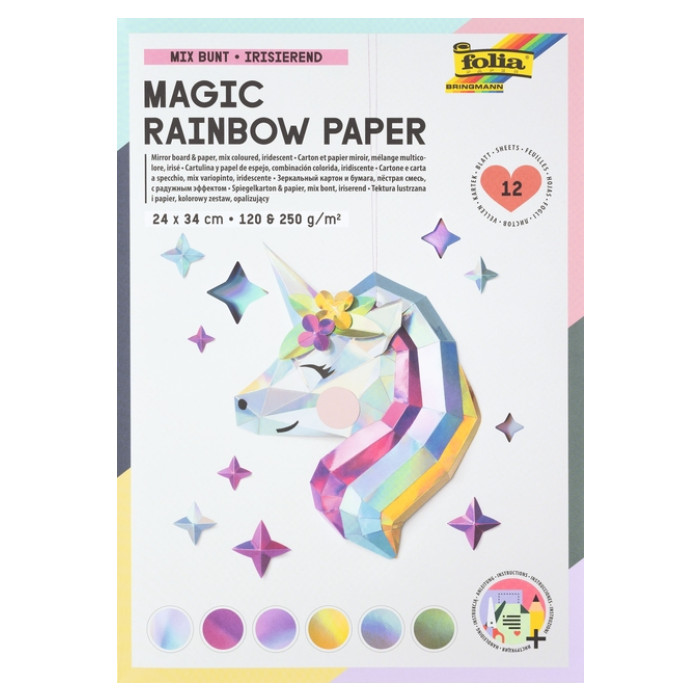 Regenboogpapier en karton Folia 24x34cm 120gr en 250gr 12 vel 6 tinten