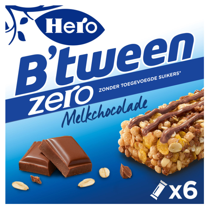 Tussendoortje Hero B'tween melkchocolade zero 6pack reep 20gr