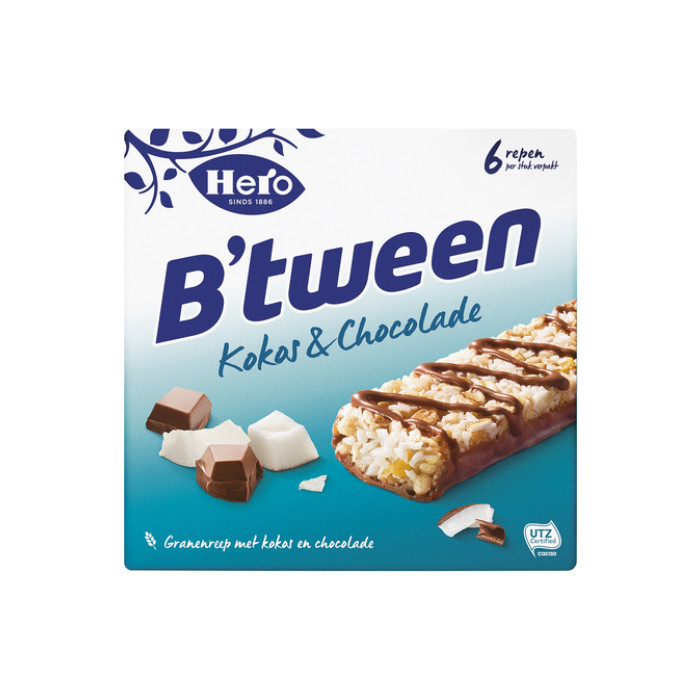 Tussendoortje Hero B'tween kokos chocolade 6pack reep 25gr