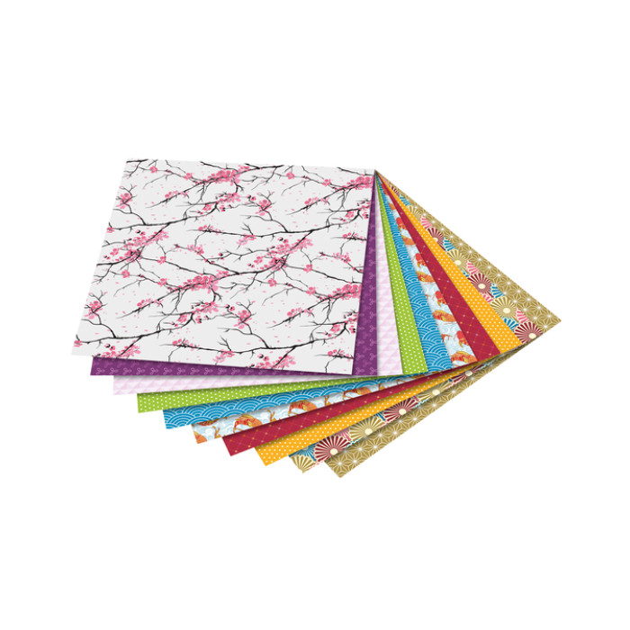 Vouwblaadjes Folia 80gr 15x15cm 50 vel 2-zijdig Japan 10 designs assorti kleuren