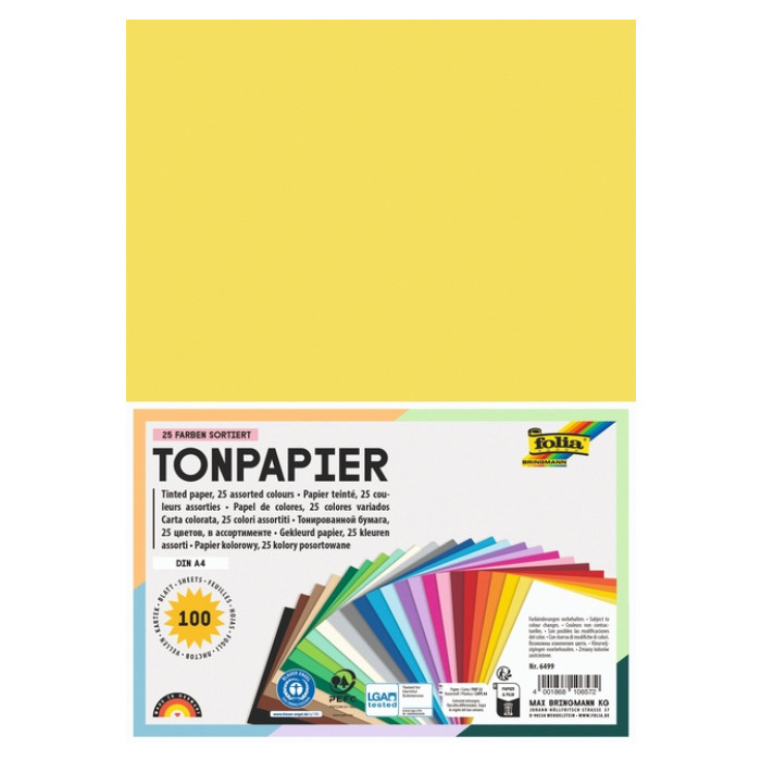 Knutselpapier Folia A4 100vel 25 kleuren