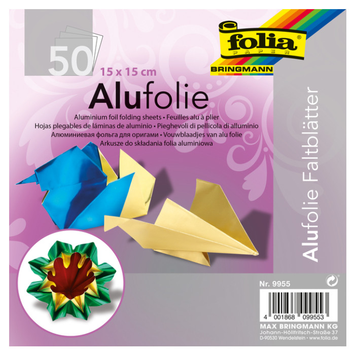 Vouwblaadjes Folia 15x15cm 50 vel alufolie assorti kleuren
