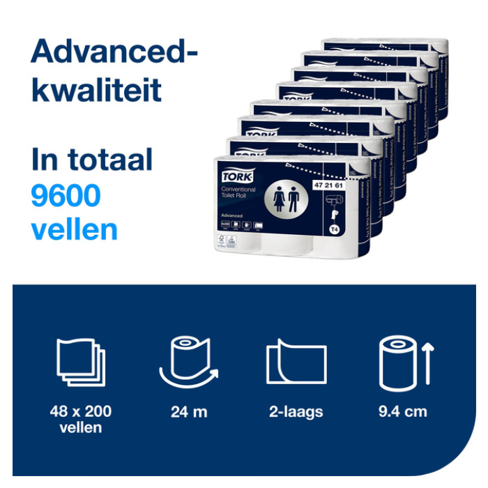 Toiletpapier Tork T4 Advanced 2-laags 200 vel wit 472161
