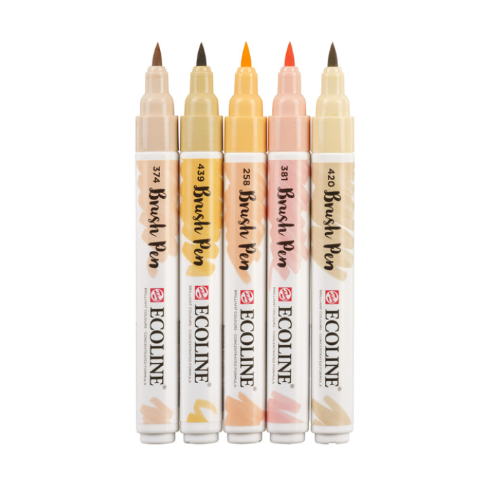 Brushpen Talens Ecoline set à 5 stuks beige roze