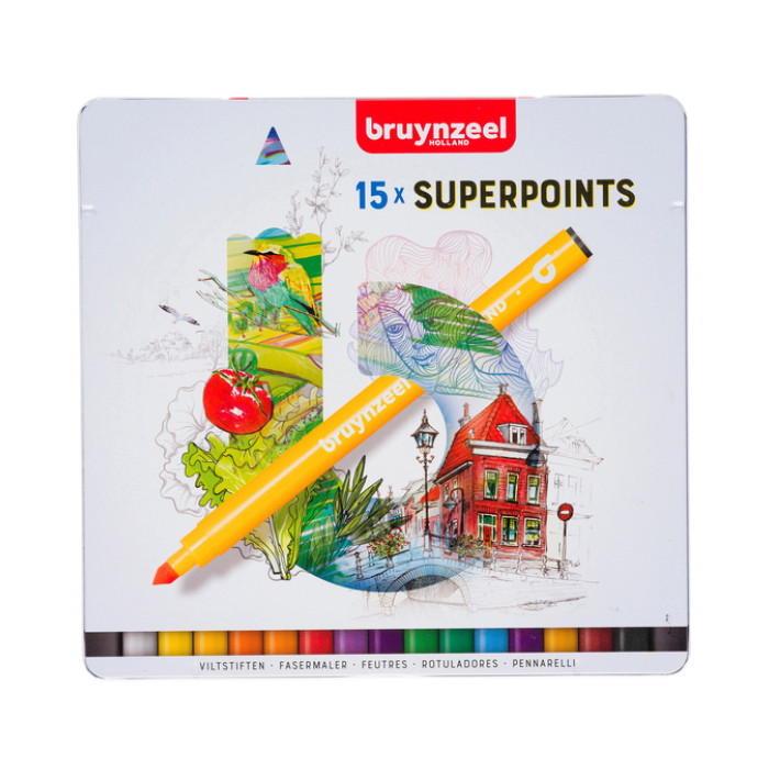 Viltstift Bruynzeel Super Points blik à 15 kleuren