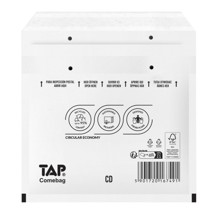 Envelop TAP Comebag luchtkussen tbv CD 200x175mm 100 stuks