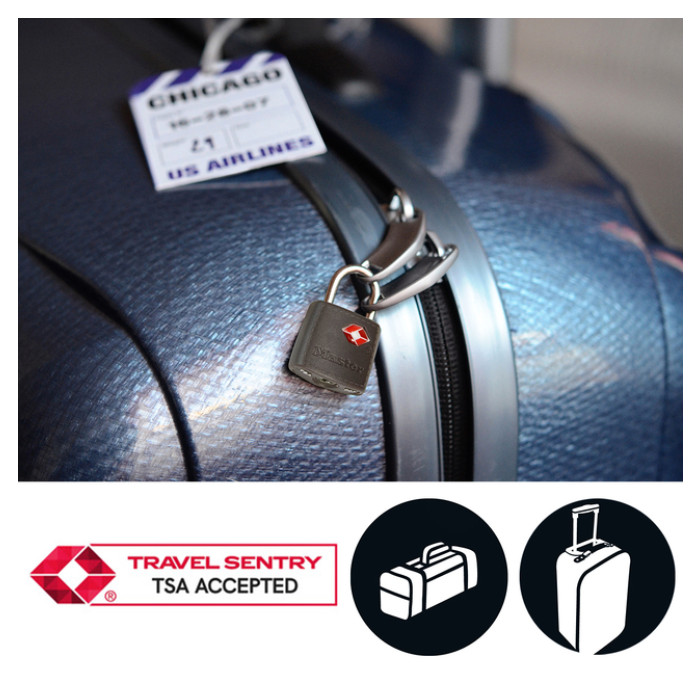 Hangslot Masterlock 2 gelijksluitend ABS cover TSA assorti in willekeurige kleur 30mm 2 stuks