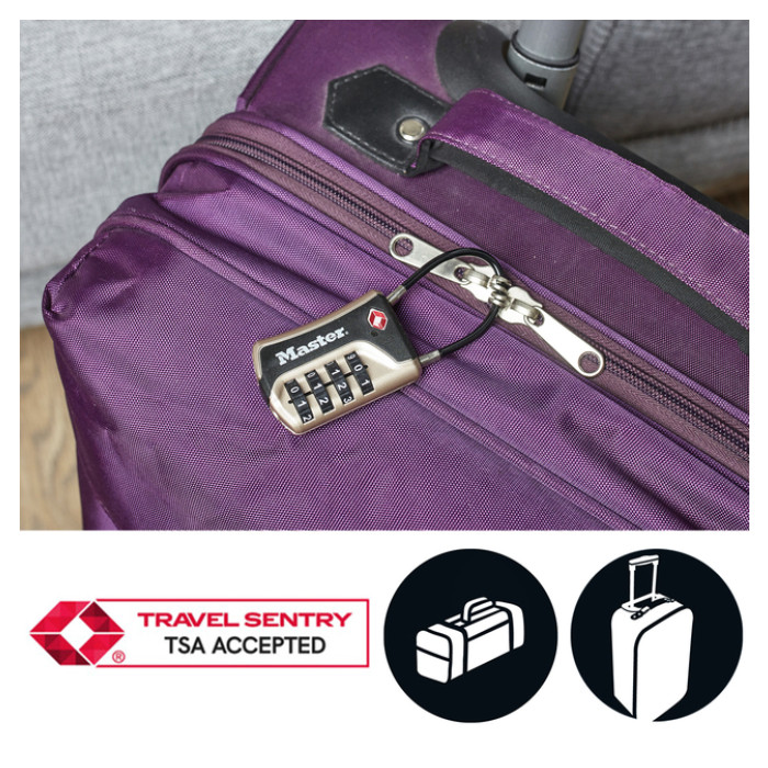 Hangslot Masterlock 4-cijfer combinatie TSA flexibele beugel zwart 35mm