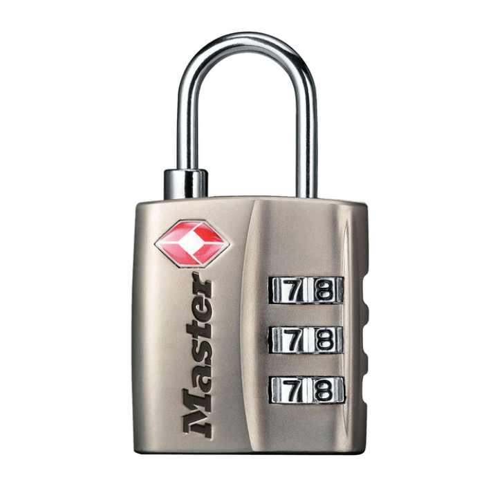 Hangslot Masterlock 3-cijfer combinatie TSA nikkel 30mm