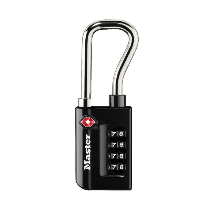 Hangslot Masterlock 4-cijfer combinatie TSA lange beugel zwart 35mm