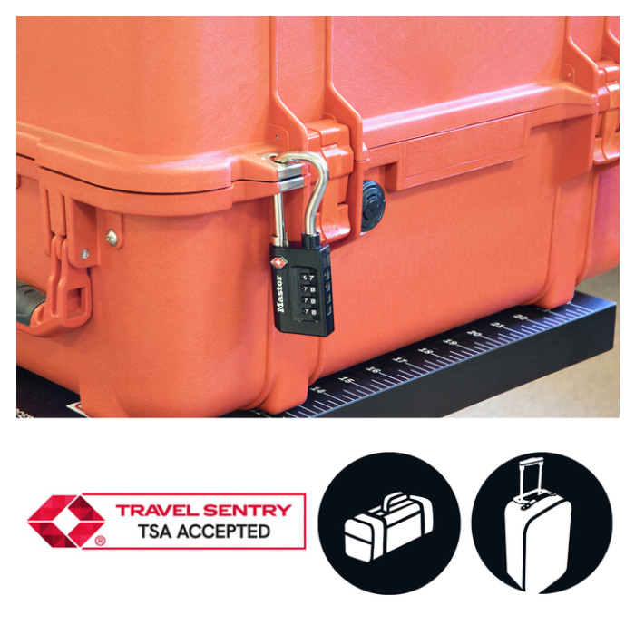 Hangslot Masterlock 4-cijfer combinatie TSA lange beugel zwart 35mm