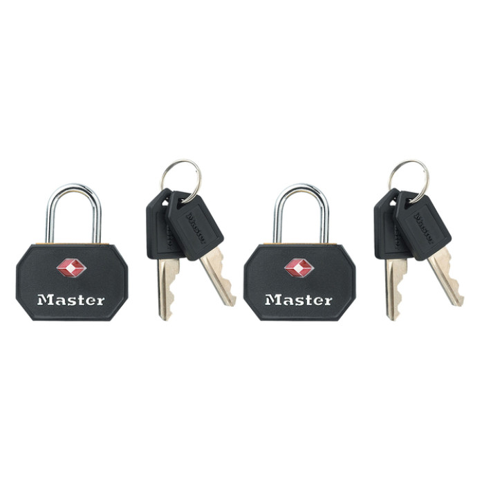 Hangslot Masterlock 2 gelijksluitend aluminium TSA zwart 30mm 2 stuks