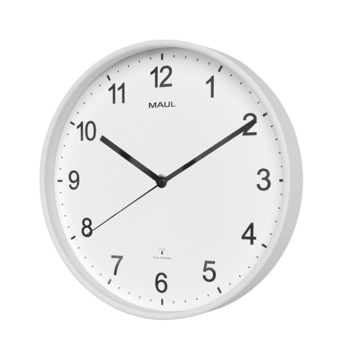 Wandklok MAUL Sprint RC Ø30x5cm kunststof wit/wit incl batterij