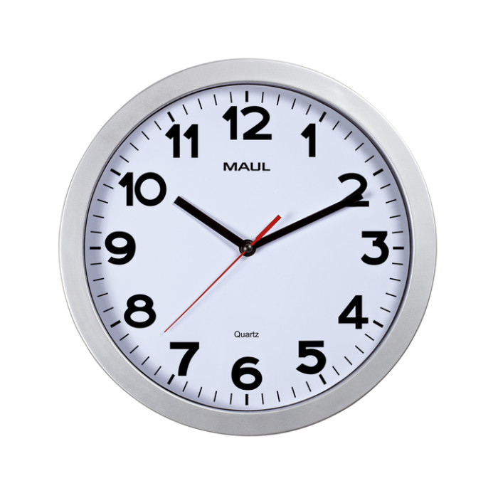 Wandklok MAUL Step Quartz Ø30x5cm kunststof zilver/wit stildraaiend