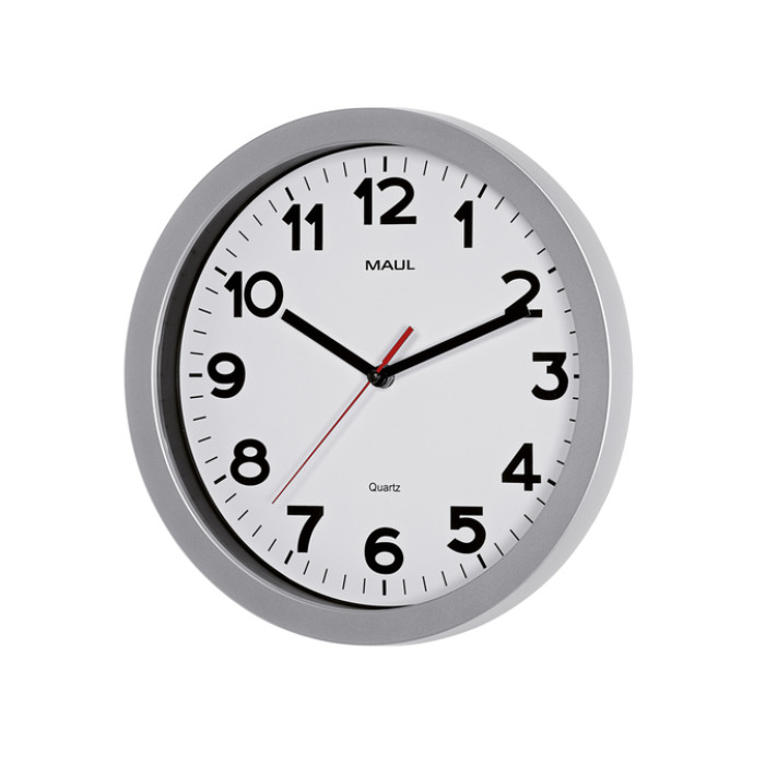 Wandklok MAUL Step Quartz Ø30x5cm kunststof zilver/wit stildraaiend