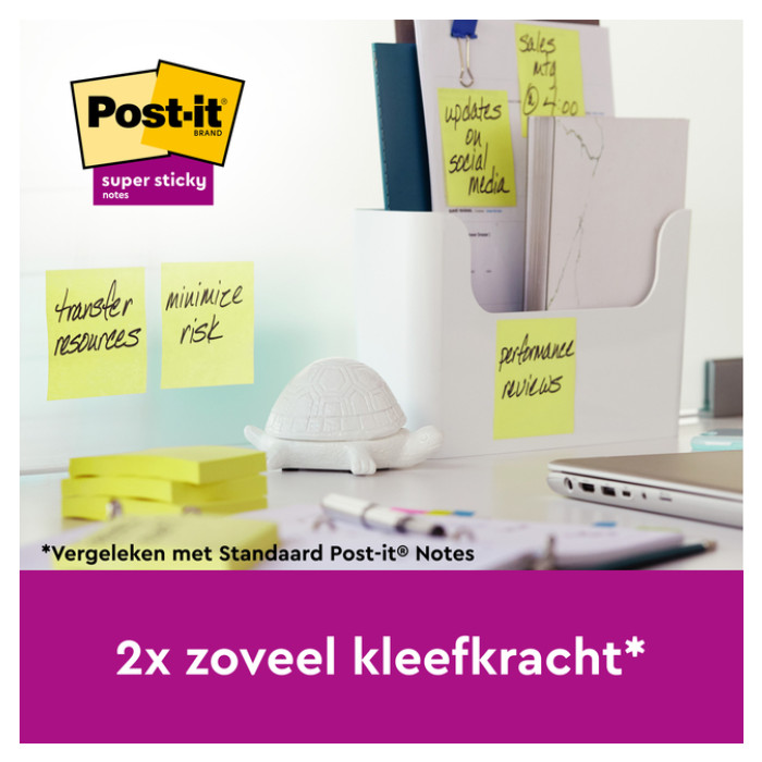 Memoblok Post-it 654 Super Sticky 76x76mm canary yellow 12 stuks