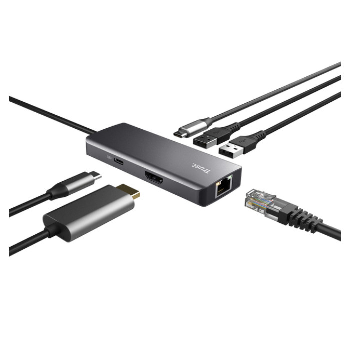 Adapter Trust Dalyx 6-in-1 USB-C multipoort grijs
