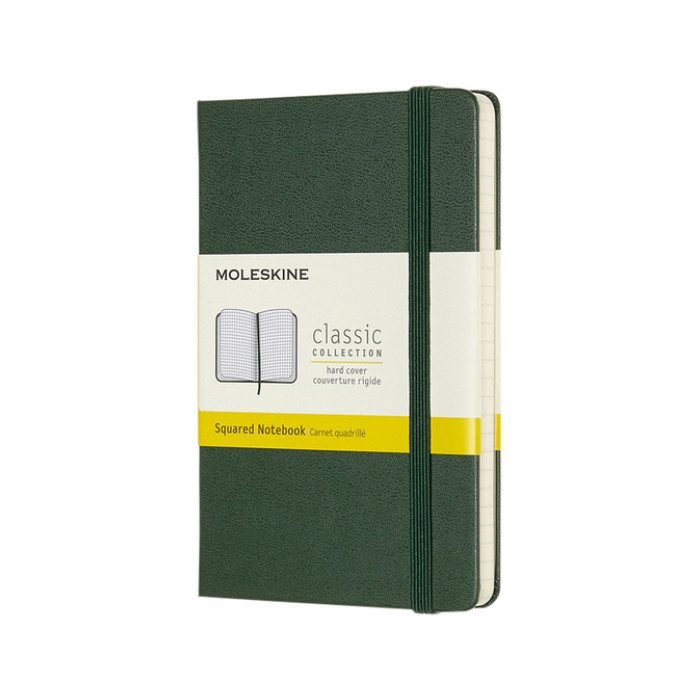 Notitieboek Moleskine pocket 90x140mm ruit 5x5mm hard cover myrtle green