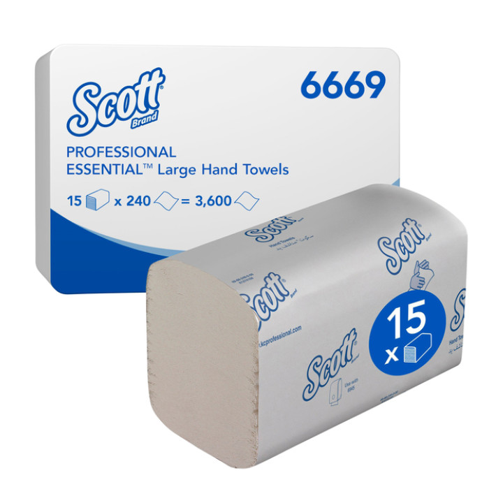 Handdoek Scott Essential i-vouw 1-laags 200x318mm 15x240 vel wit 6669