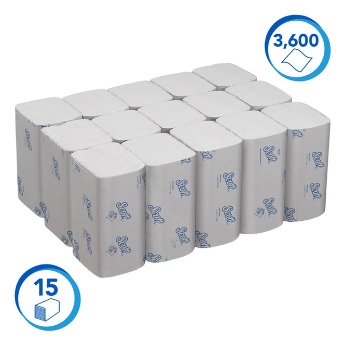 Handdoek Scott Essential i-vouw 1-laags 200x318mm 15x240 vel wit 6669