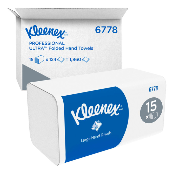 Handdoek Kleenex Ultra i-vouw 2-laags 215x318mm 15x124 vel wit 6778