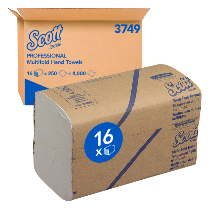 Handdoek Scott m-vouw 1-laags 203x240mm 16x250 vel wit 3749
