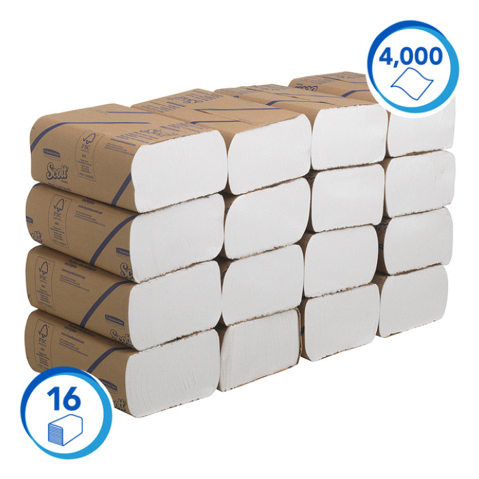 Handdoek Scott m-vouw 1-laags 203x240mm 16x250 vel wit 3749