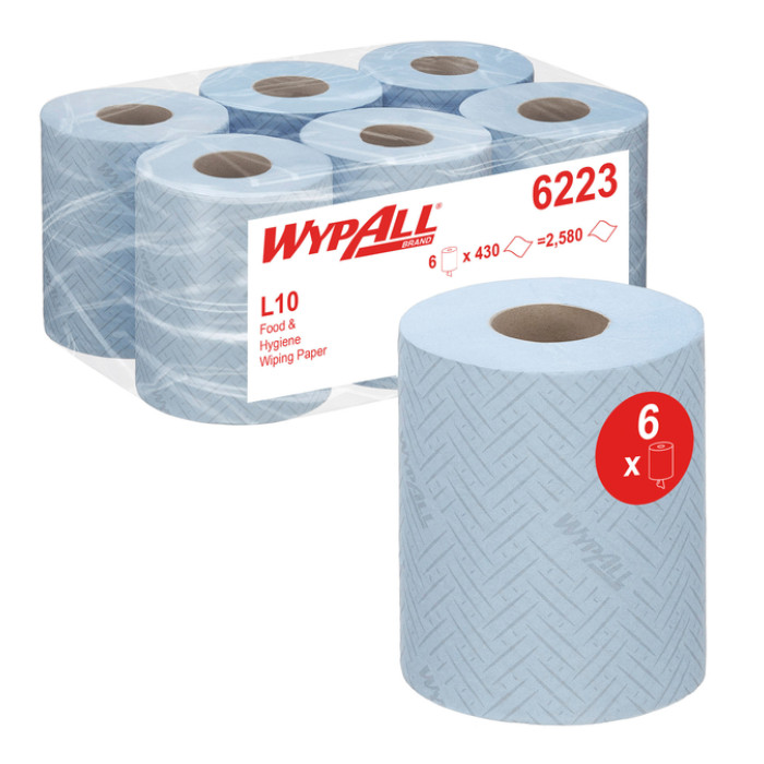 Poetspapier WypAll L10 1-laags 430 vel blauw 6223
