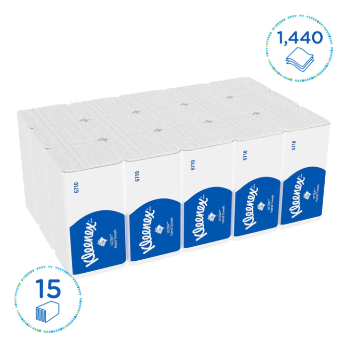 Handdoek Kleenex Ultra i-vouw 3-laags 215x318mm 15x96 vel wit 6710