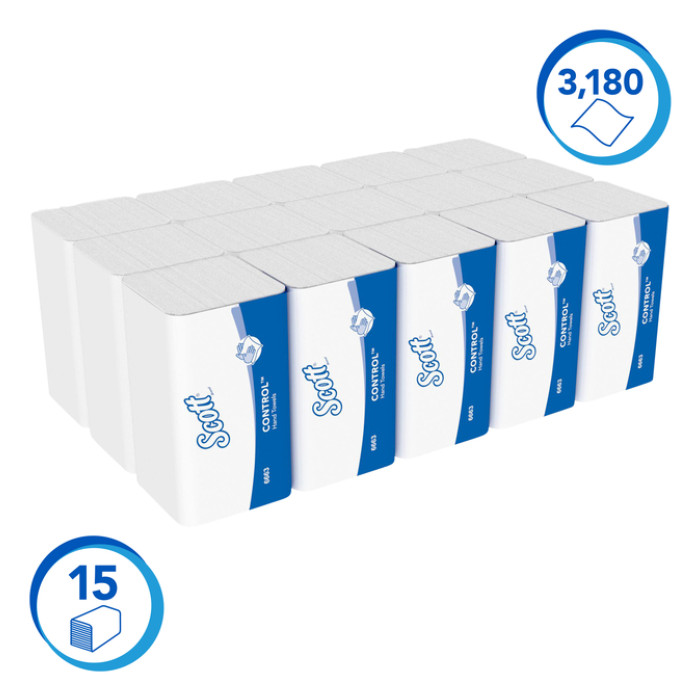Handdoek Scott Control i-vouw 1-laags 215x315mm 15x212 vel wit 6663